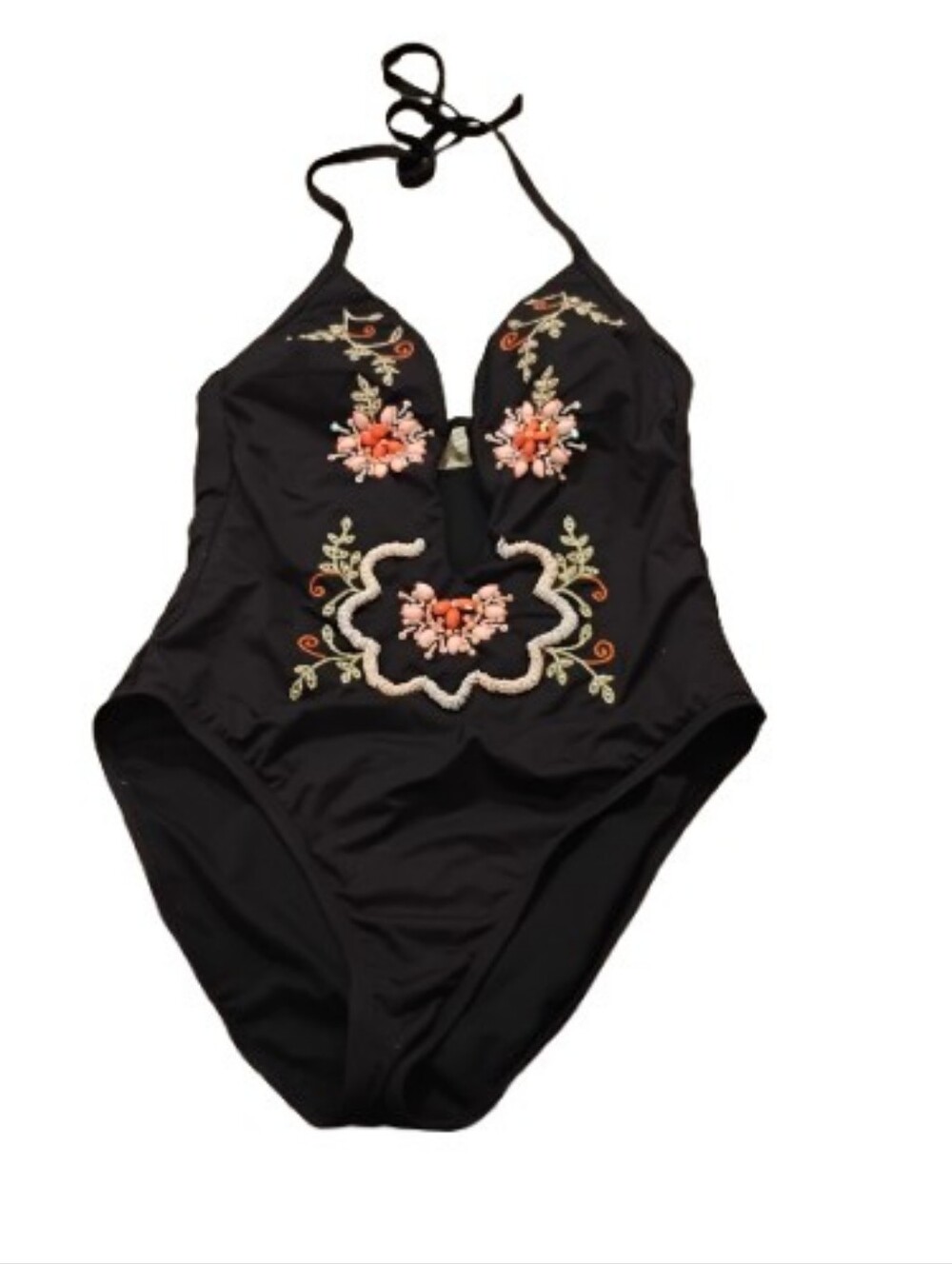Kenneth Cole Reaction Womens Embellished Plunge Cutout Halter One Piece Swimsuit